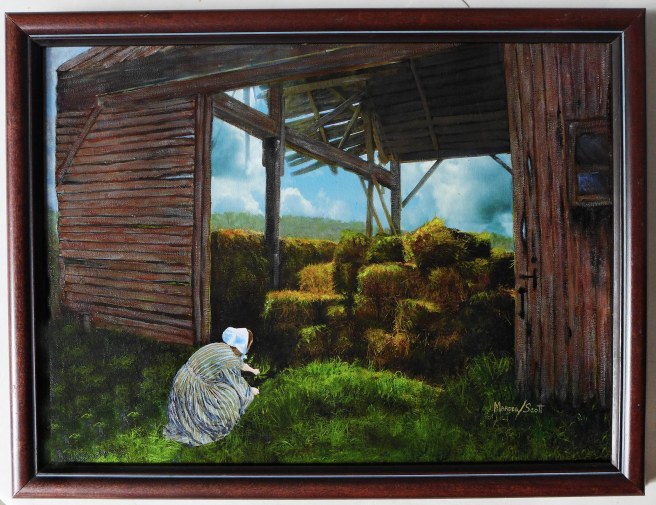 AMISH OLD BARN -  ITAHICA, NEW YORK - OIL BY MICKEY SCOTT OVER PHOTO BY BILL MARDER- 2005 - 12X16 P1100463